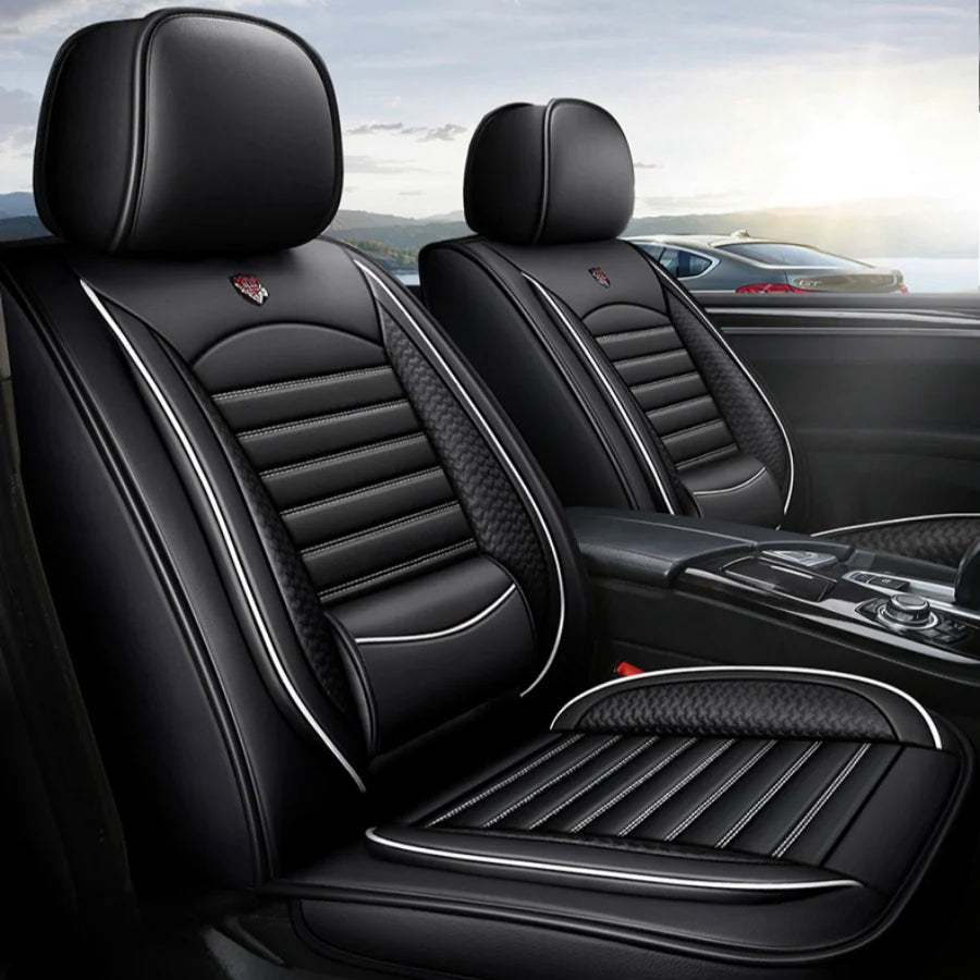 Full Set Five Seat PU Leather Seat Covers With Fixed Lumbar Cushion Durable And Stain Resistant For Cars