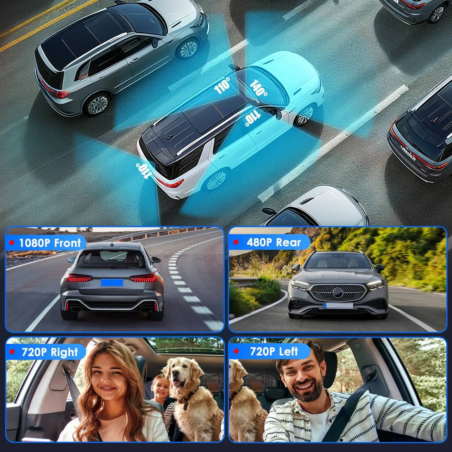 Four Channel 360 Dash Cam 1080P 720P 480P Night Vision