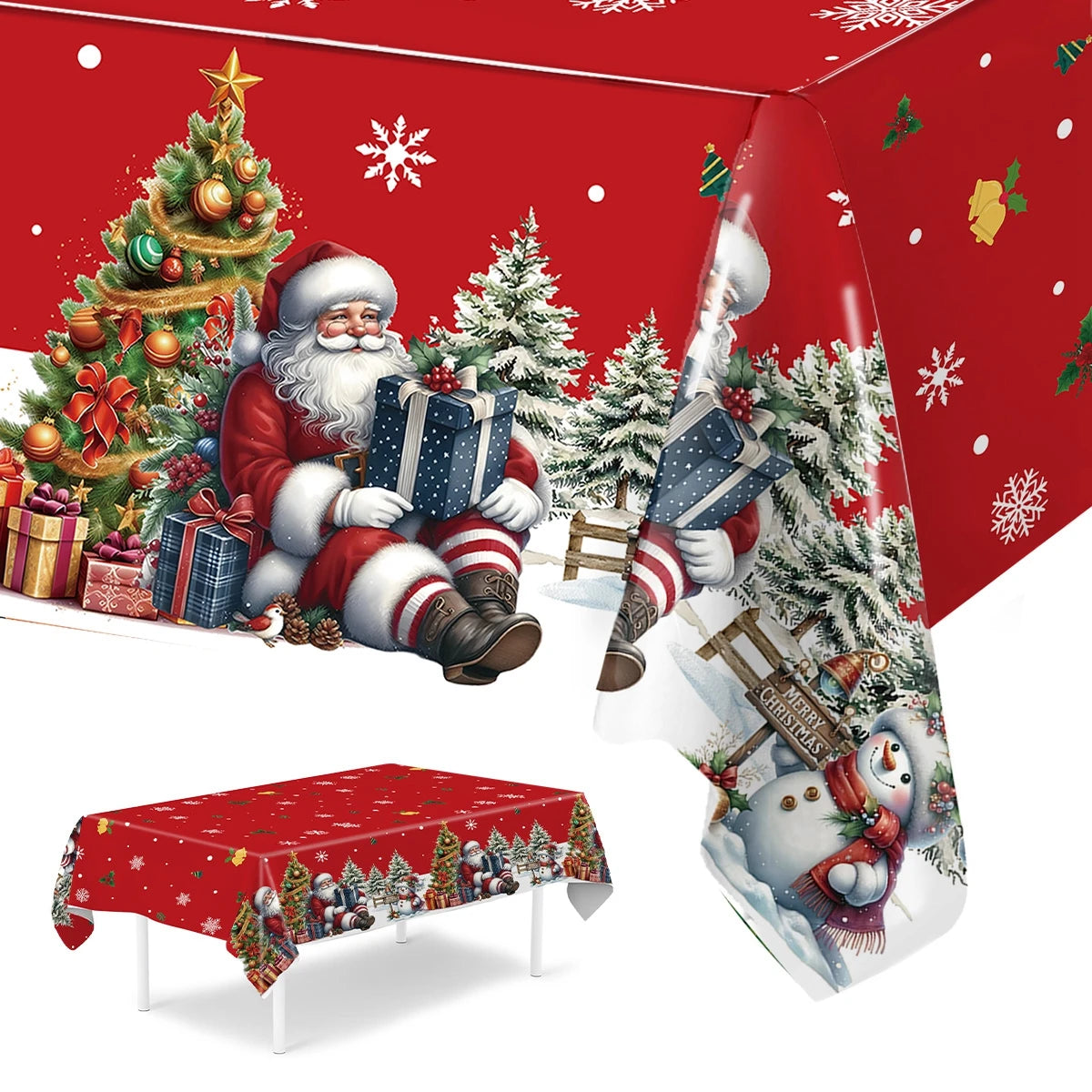NoHign Merry Christmas Tablecloth Plastic Xmas Cover