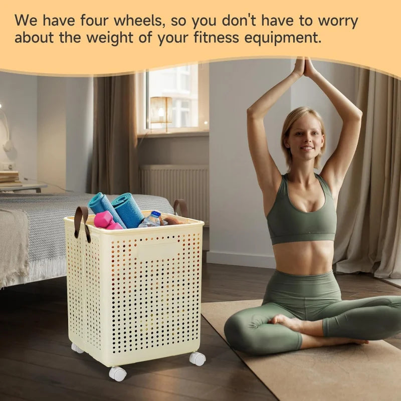 Foldable Laundry Basket With Wheels Collapsible Storage Bin