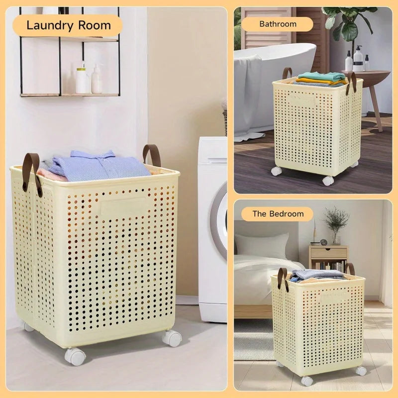 Foldable Laundry Basket With Wheels Collapsible Storage Bin