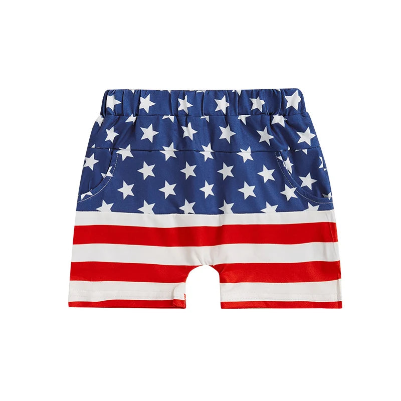 American Flag Rocket Print Toddler Shorts With Elastic Waist