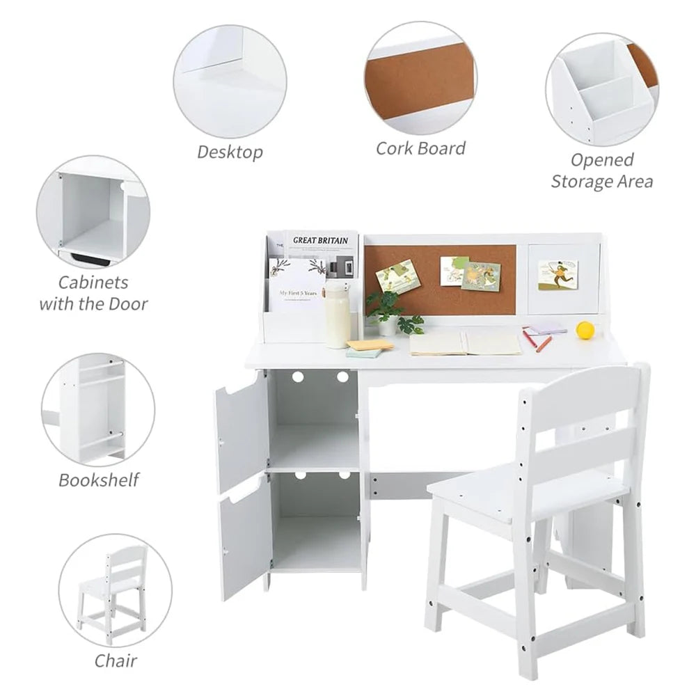 Kids Study Desk And Chair Set Wooden Table With Storage Shelf For Ages 3 To 8 Writing Desk For Children