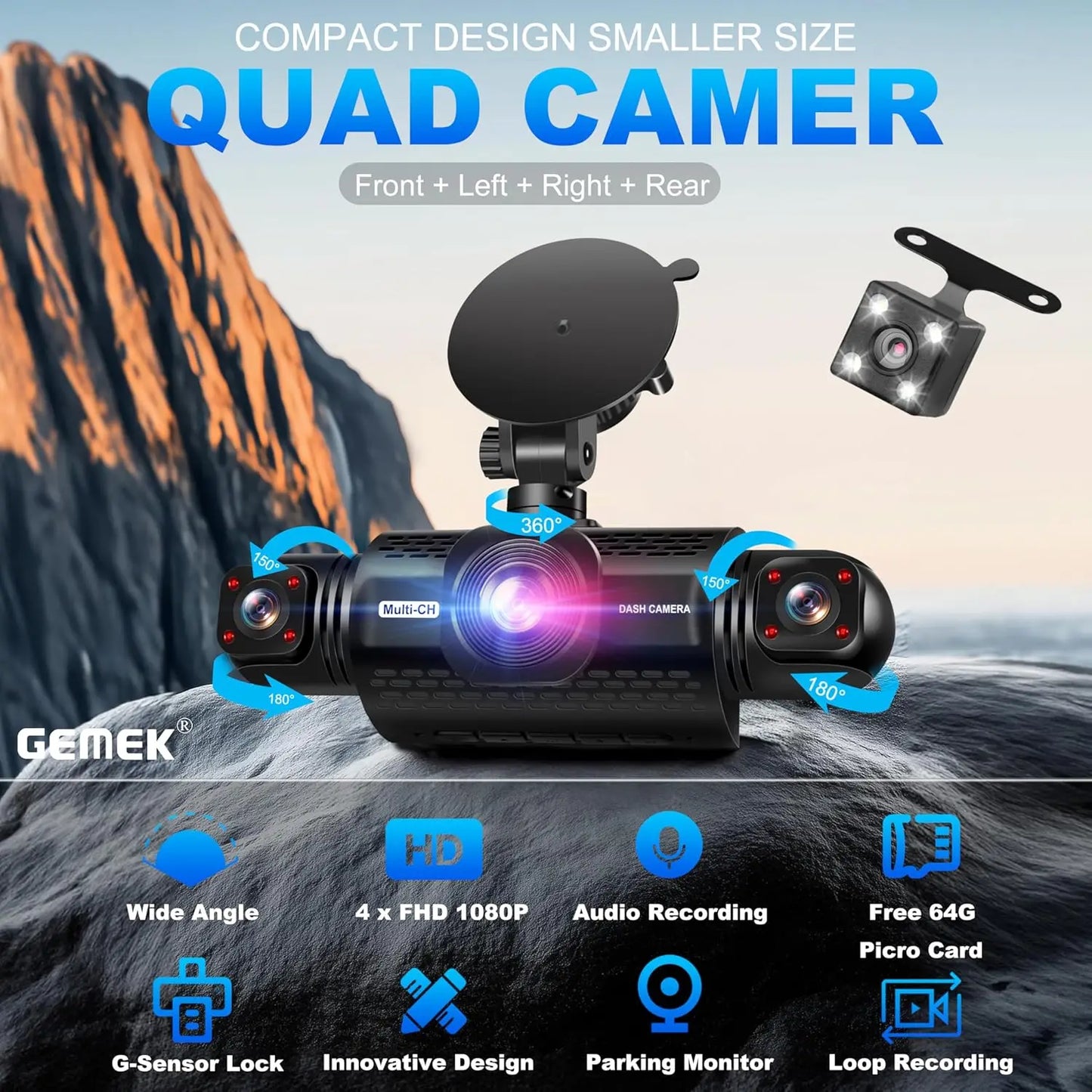 360 Degree View Dash Cam 4 Channel FHD Night Vision