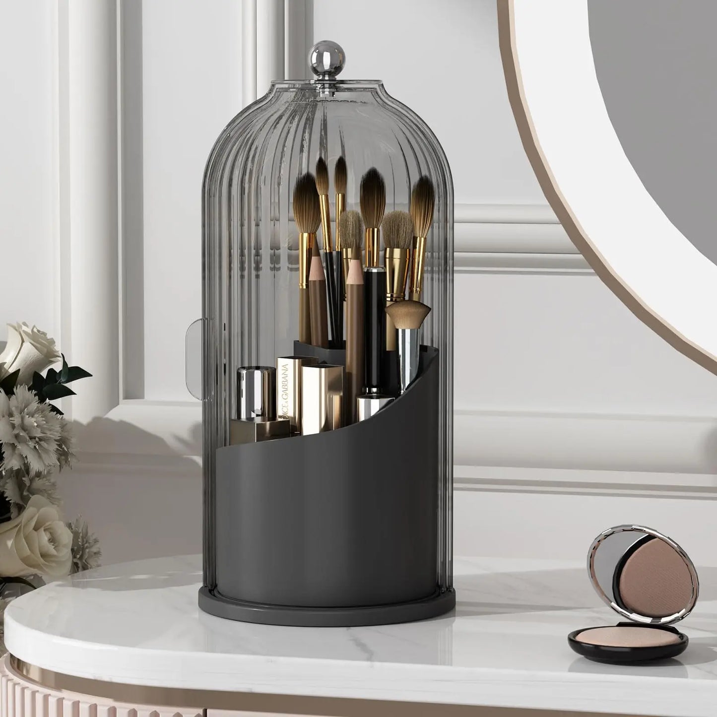 YOOLENS Makeup Brush Holder With Lid 360 Rotation Organizer