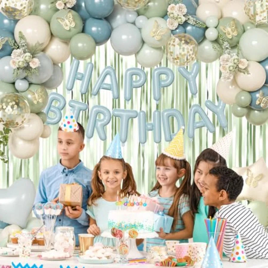 Foil Confetti Balloons Birthday Banner And Butterfly Fringe Curtains