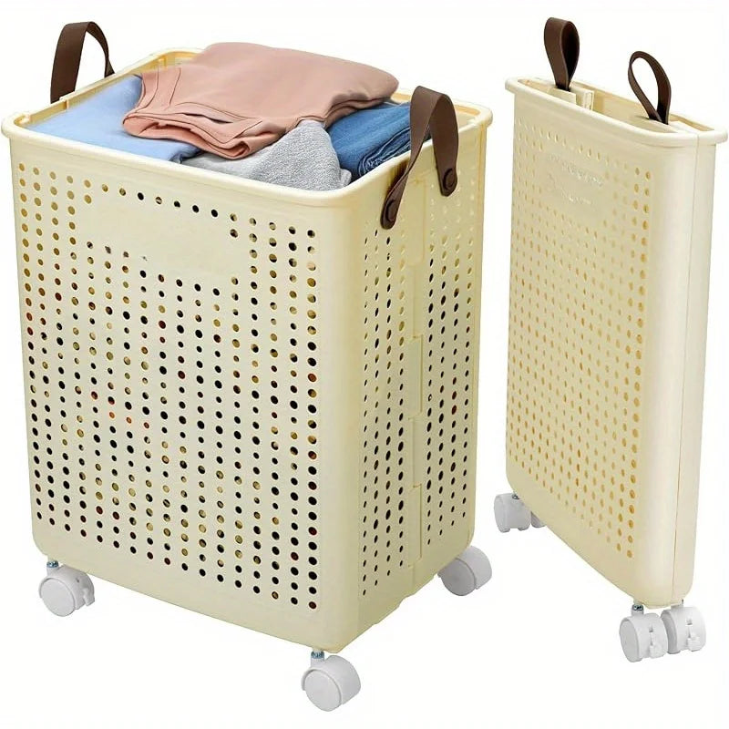 Foldable Laundry Basket With Wheels Collapsible Storage Bin