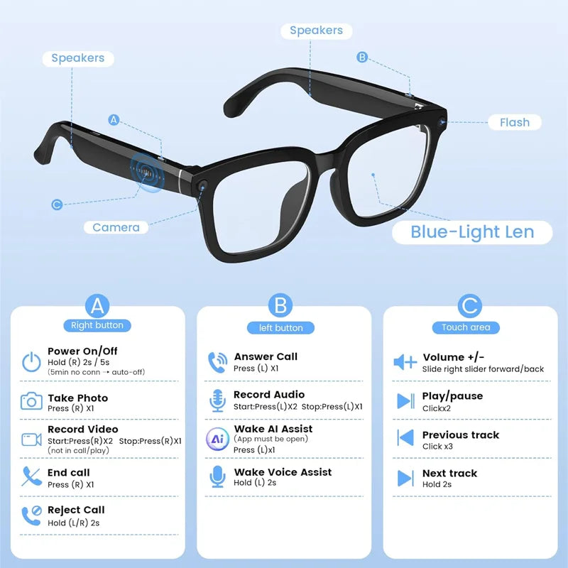 AI Smart Glasses With 4K Camera And Translator Bluetooth 5.3