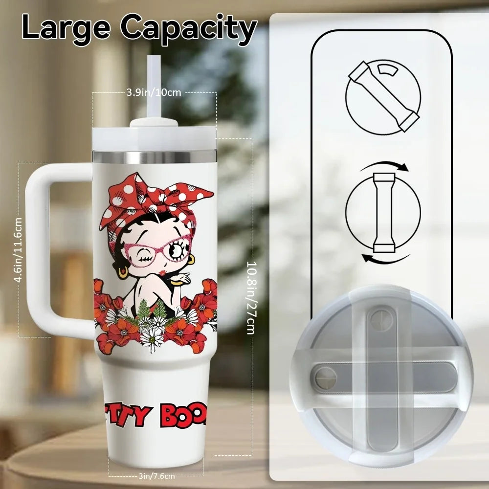 Betty Boop Stainless Steel Vacuum Insulated Travel Tumbler With Straw