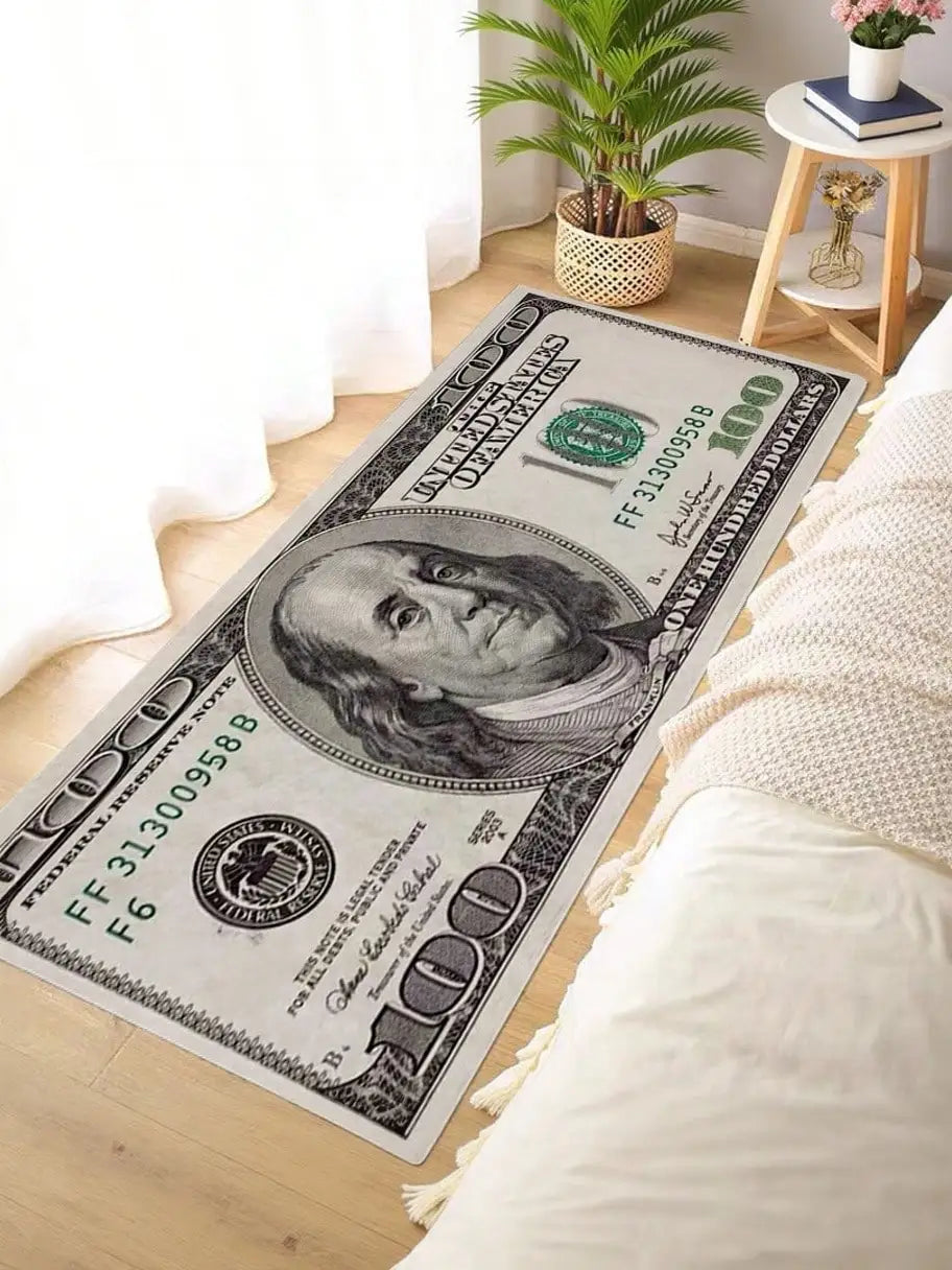 1pc Interesting Portrait & Dollar Bill Pattern Rug, Modern Creative Cartoon INS Style American Elements Rectangle Soft Area Carpet, Applicable For Outdoor, Entrance, Living Room, Bedroom, Laundry Room, Bathroom, Game Room, Wa