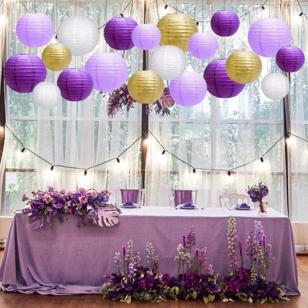 Paper Lanterns Party Decorations Hanging Lanterns For Graduation Bachelorette Purple Birthday Round Chinese Lanterns