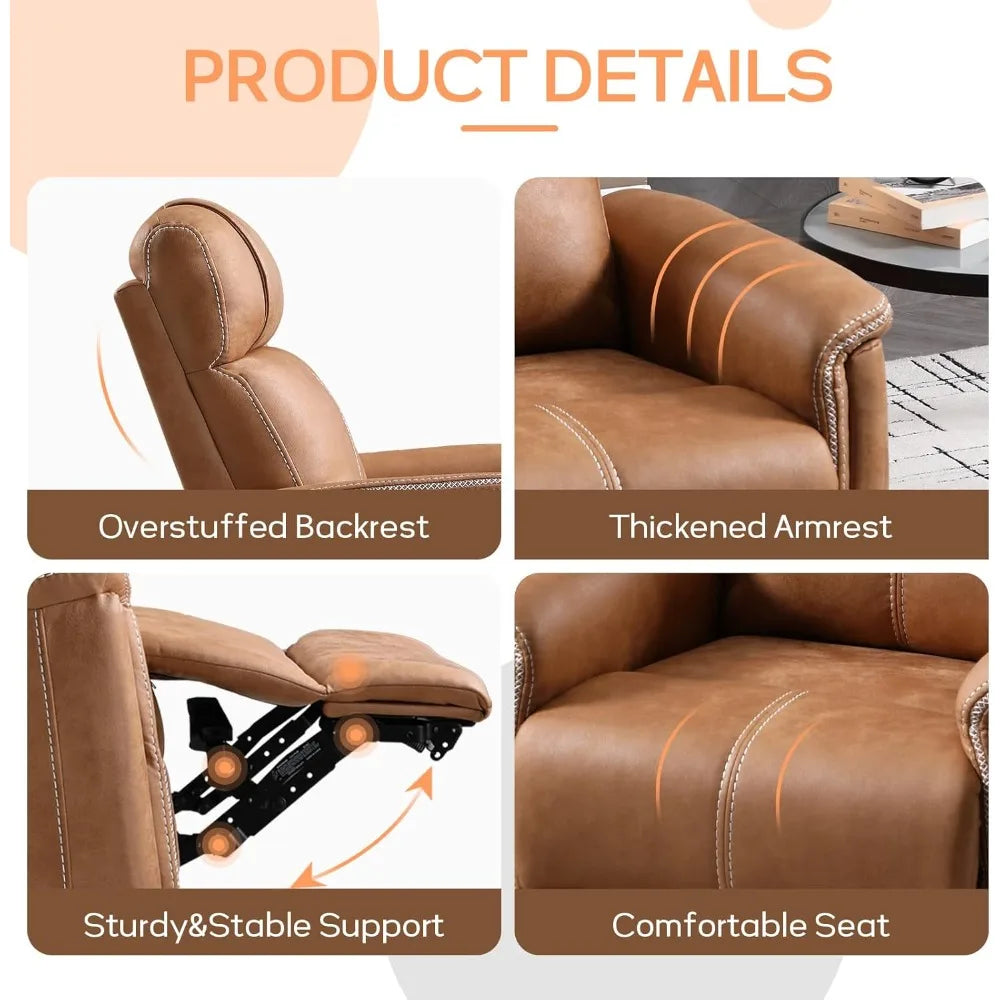HUANZHUANG Faux Leather Power Swivel Rocker Recliner with USB Port