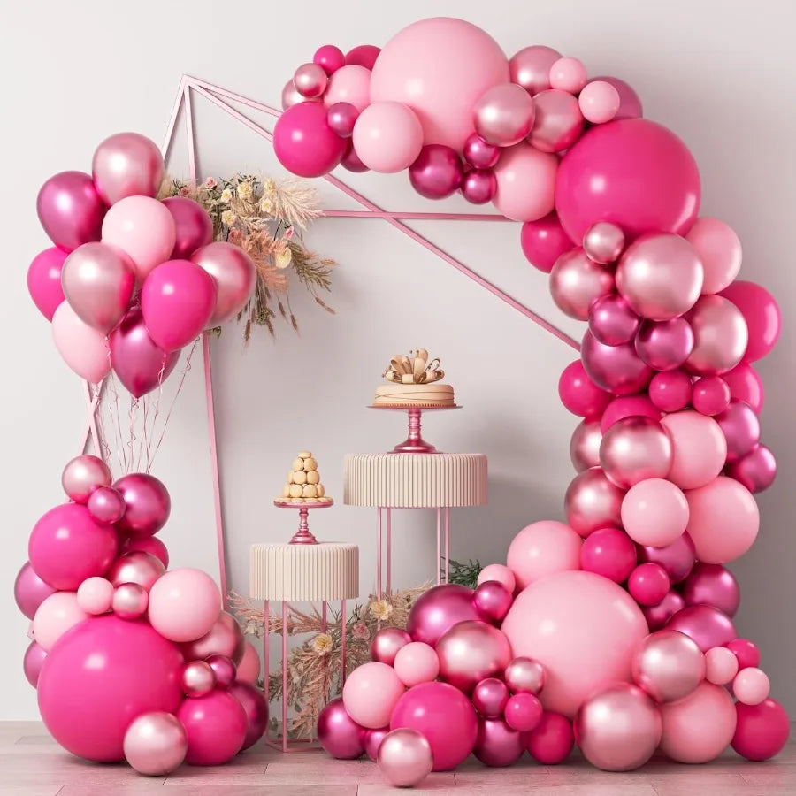 Pink Balloons Garlands Arch Kit 124pcs Hot Pink Metallic Magenta Latex Balloons For Wedding Engagement Princess