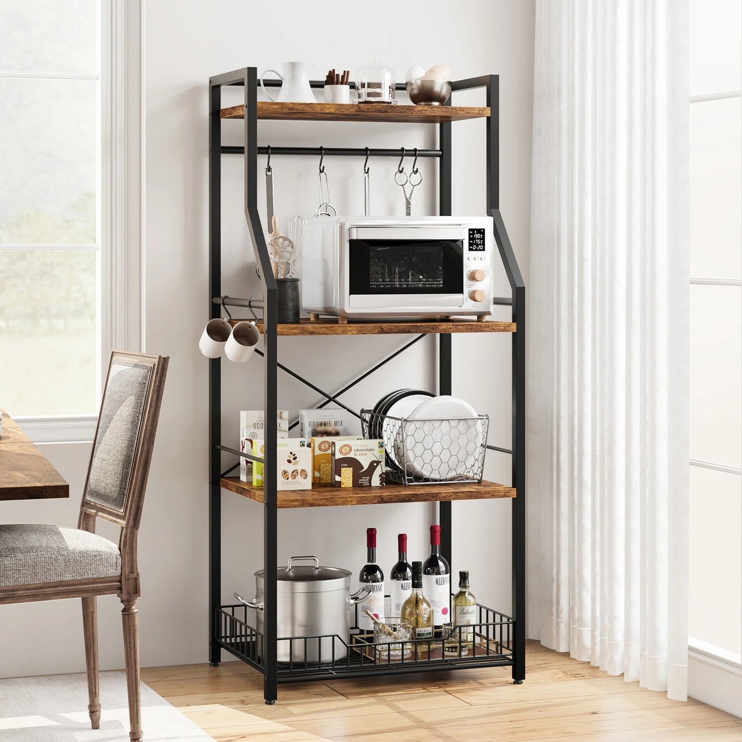Twister.CK Kitchen Bakers Rack With Microwave Stand 4 Tier Storage
