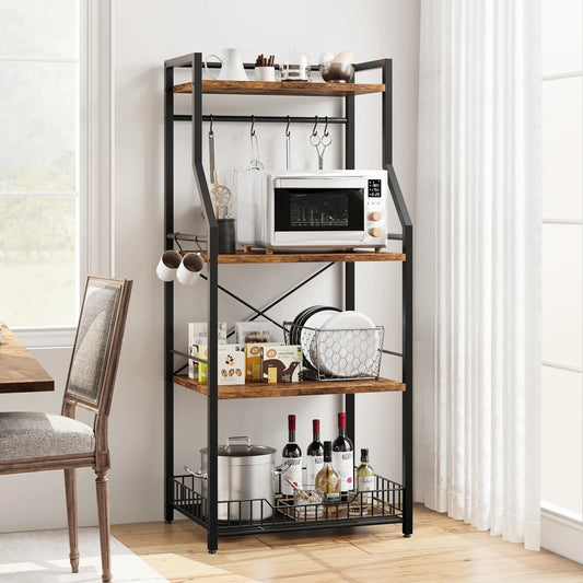 Twister.CK Kitchen Bakers Rack With Microwave Stand 4 Tier Storage