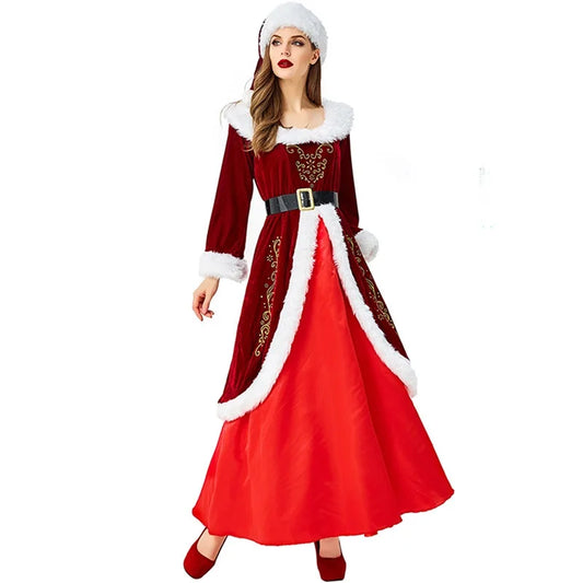 Guangdong Snowflake Velvet Maxi Dress With Faux Fur Trim