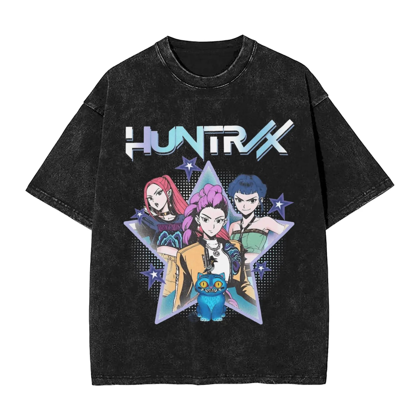 Huntrix Demon Hunter Washed Cotton T Shirt Men Summer