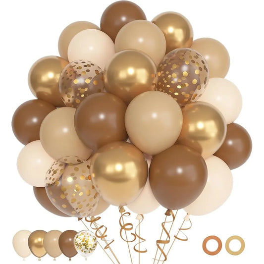 72 Pack Brown Balloons Set Latex 12 Inch Boho Nude Sand White Metallic Gold Confetti For Neutral Bear Party