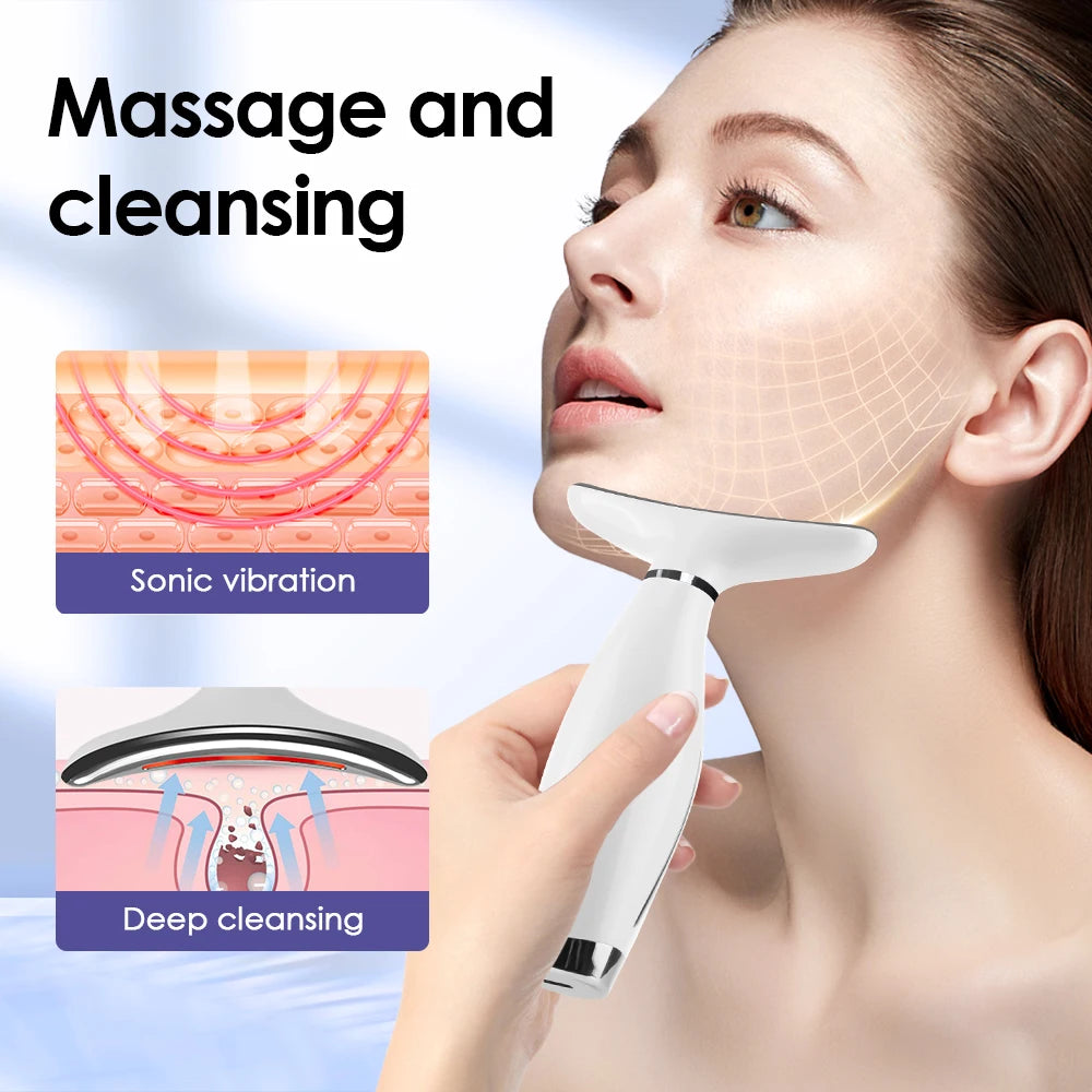Face Neck Beauty Device 7 Modes 3 Levels Vibration Face Lifting Massager LED Phototherapy Skin Tightening Neck Wrinkles Remover