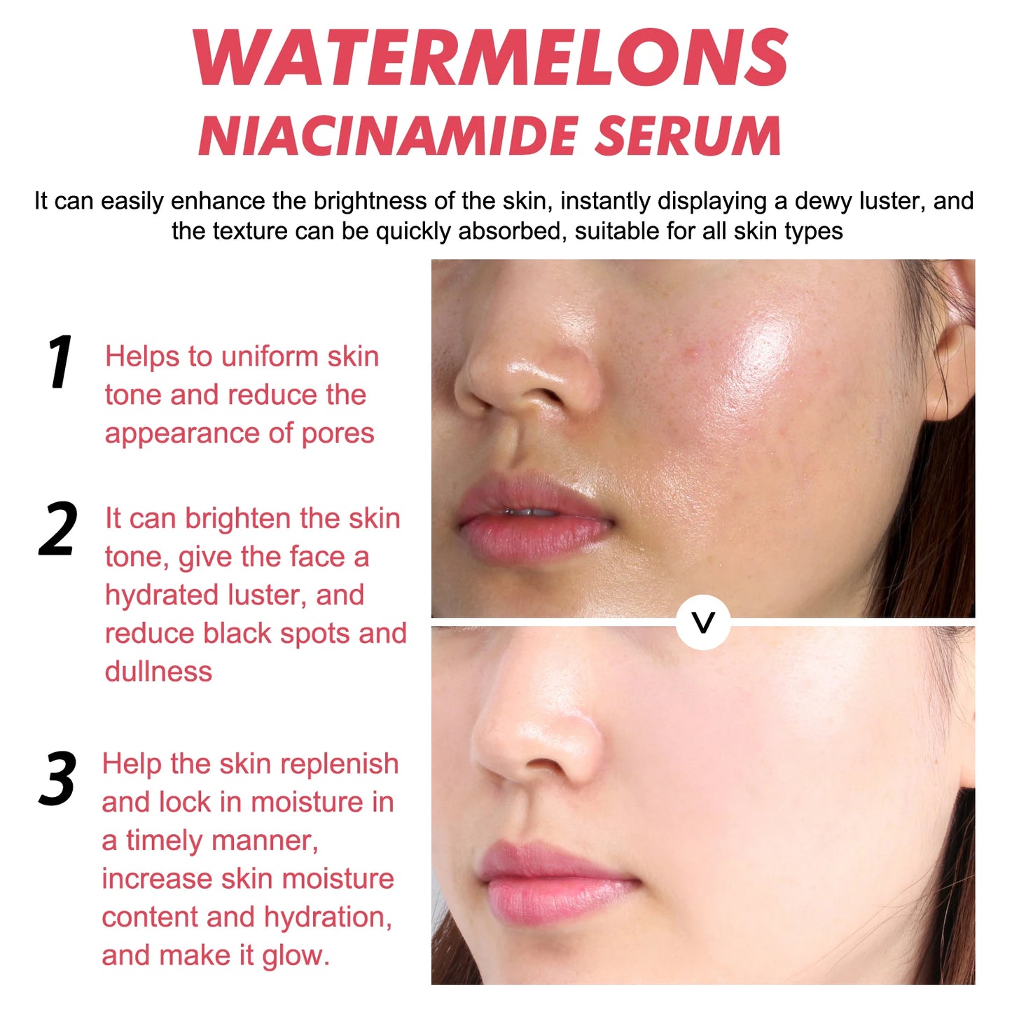 EELHOE 60ml Watermelon Facial Serum Nourish Brightening Even Skin Tone Moisturizing Acne Melanin Removal Smooth Korean Skin Care