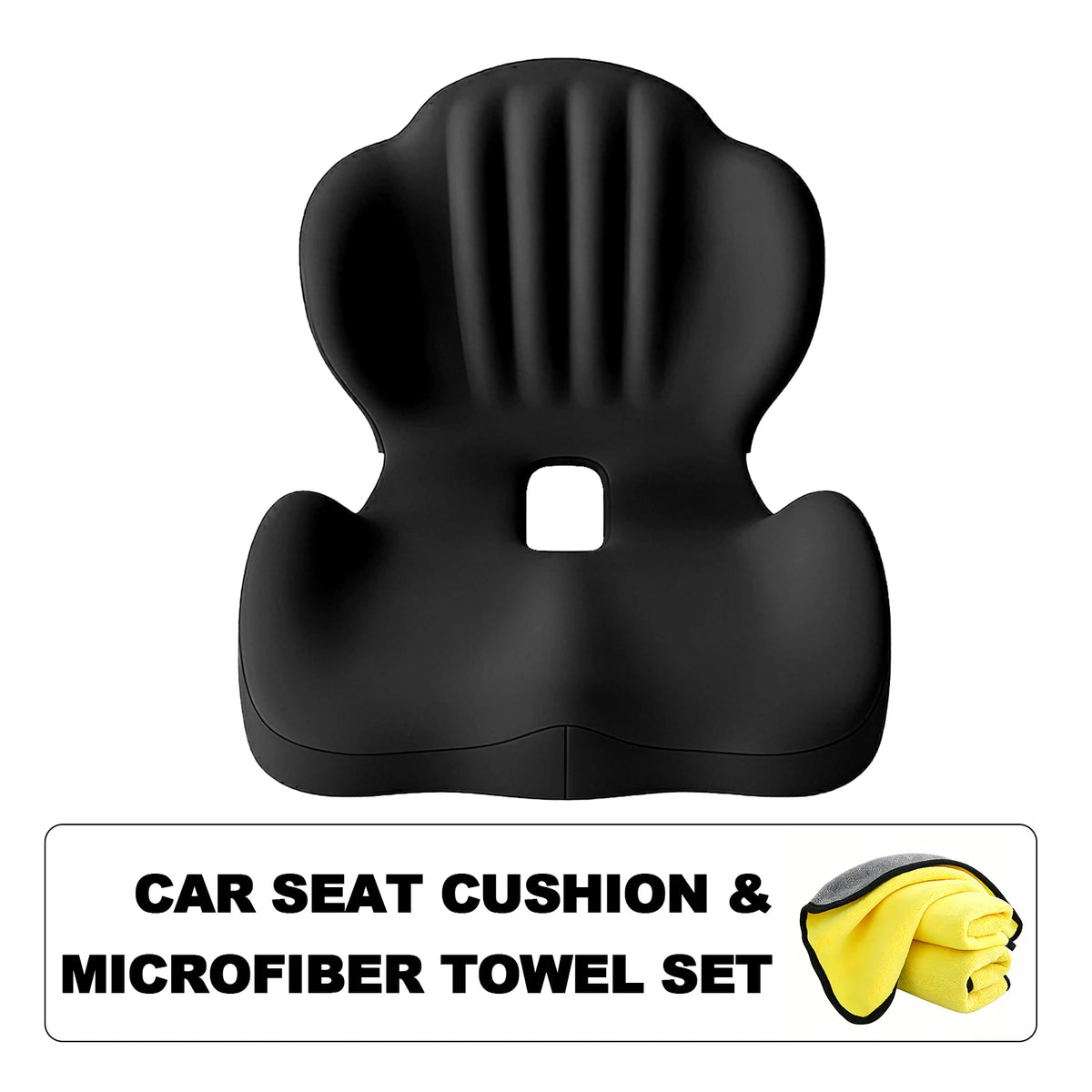 Car Seat Cushion and Microfiber Towel Set & Breathable Hollow Design - Medium-Soft Compressible Chair Cushion for Posture Support, Buttock Cushion for Home Office, Desk, or Car Seat, Seat Cushion for Chair, Posture Improvemen