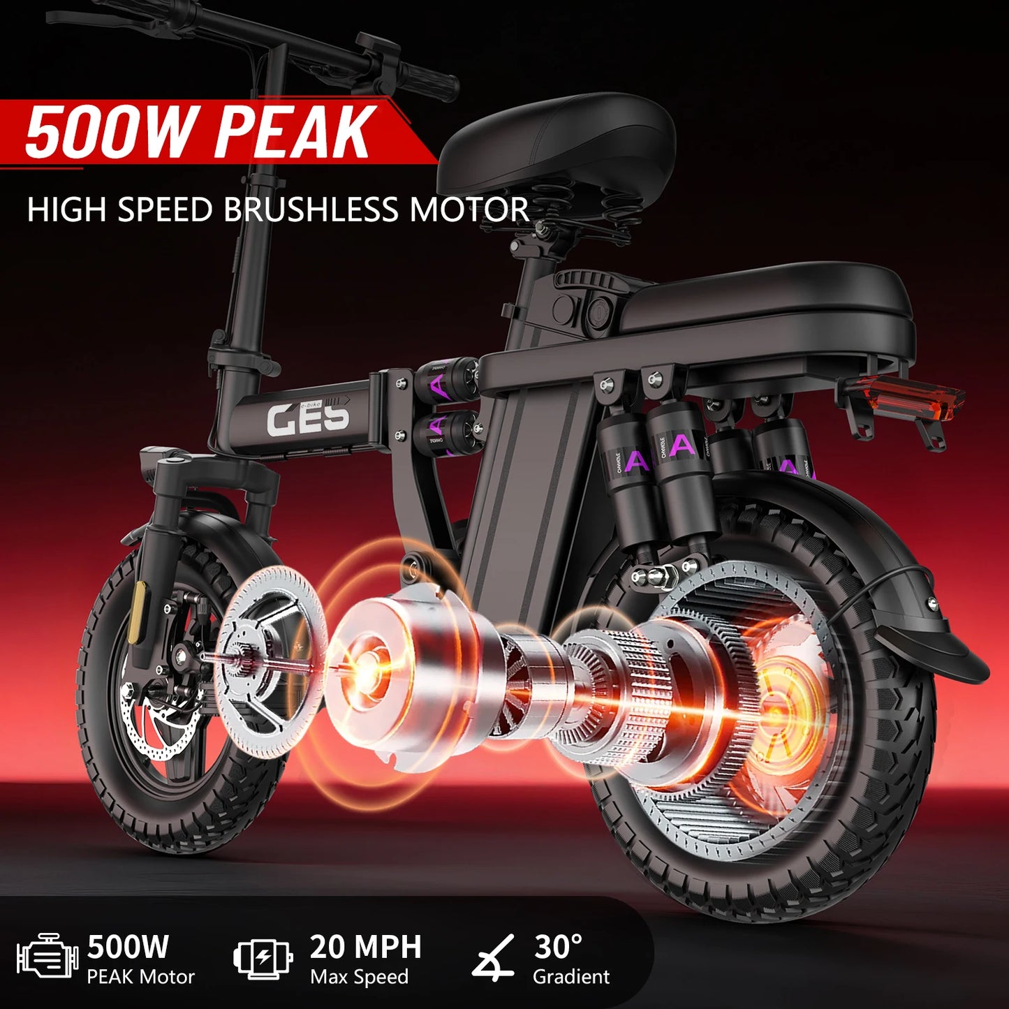 UPlee GE5 Electric Folding Bike 500W Motor Removable Battery