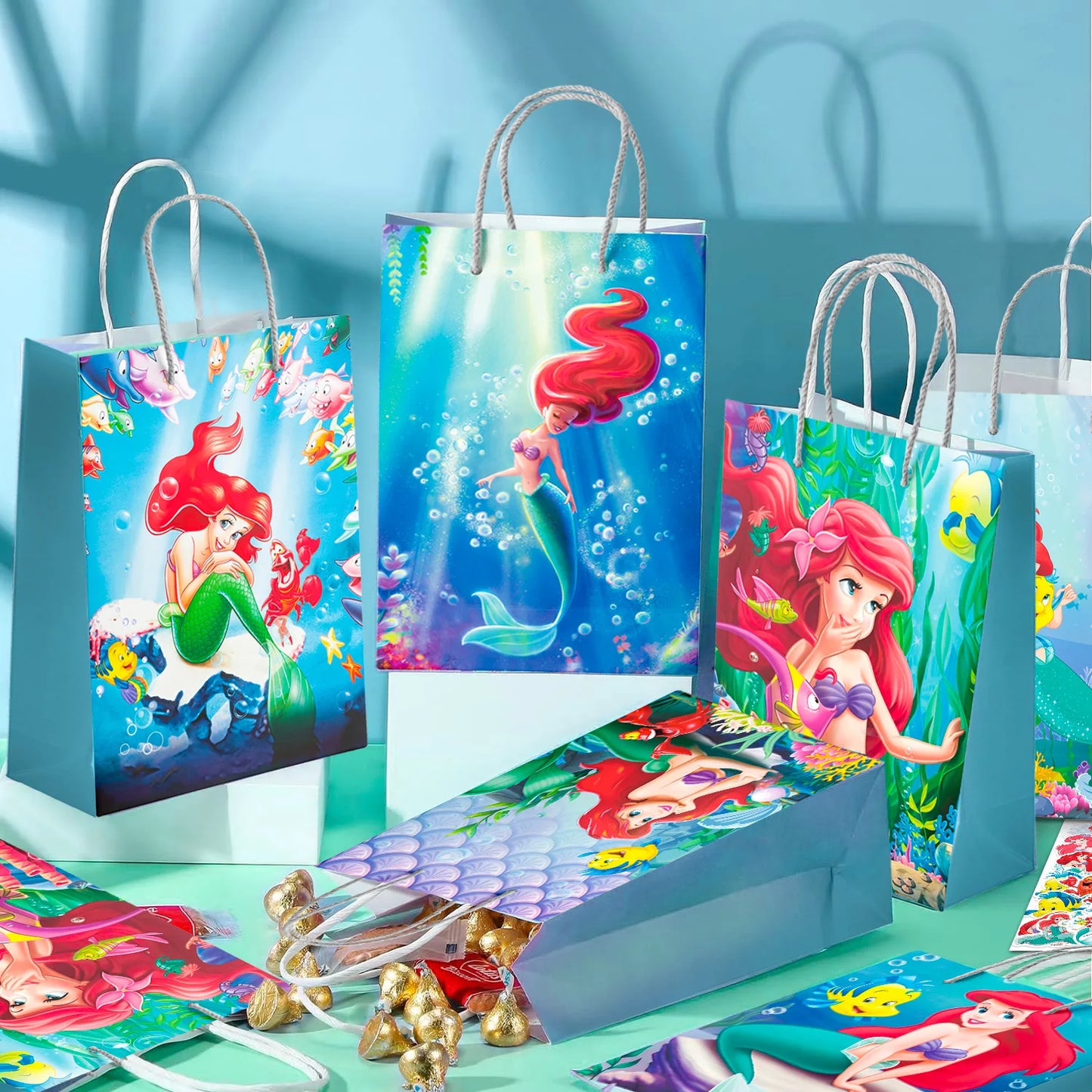 Little Mermaid Party Favor Bags 24 Pack With 50 Mermaid Stickers For Girls Kids Birthday Party Supplies