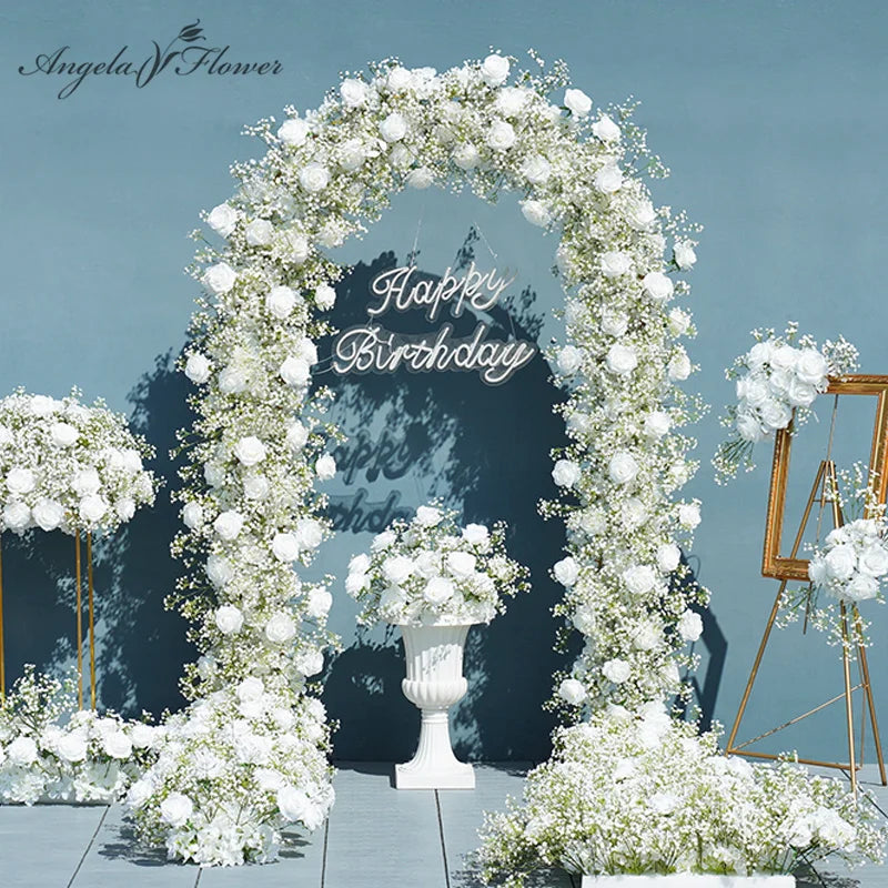 Angela Artificial Rose Baby Breath Wedding Floral Backdrop Decor