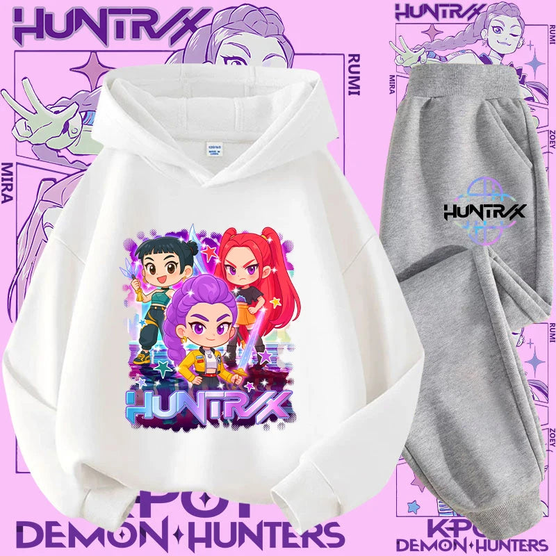 Kpop Demon Hunter Kids Hoodie And Top Set Two Piece Cartoon Print Unisex Casual Wear