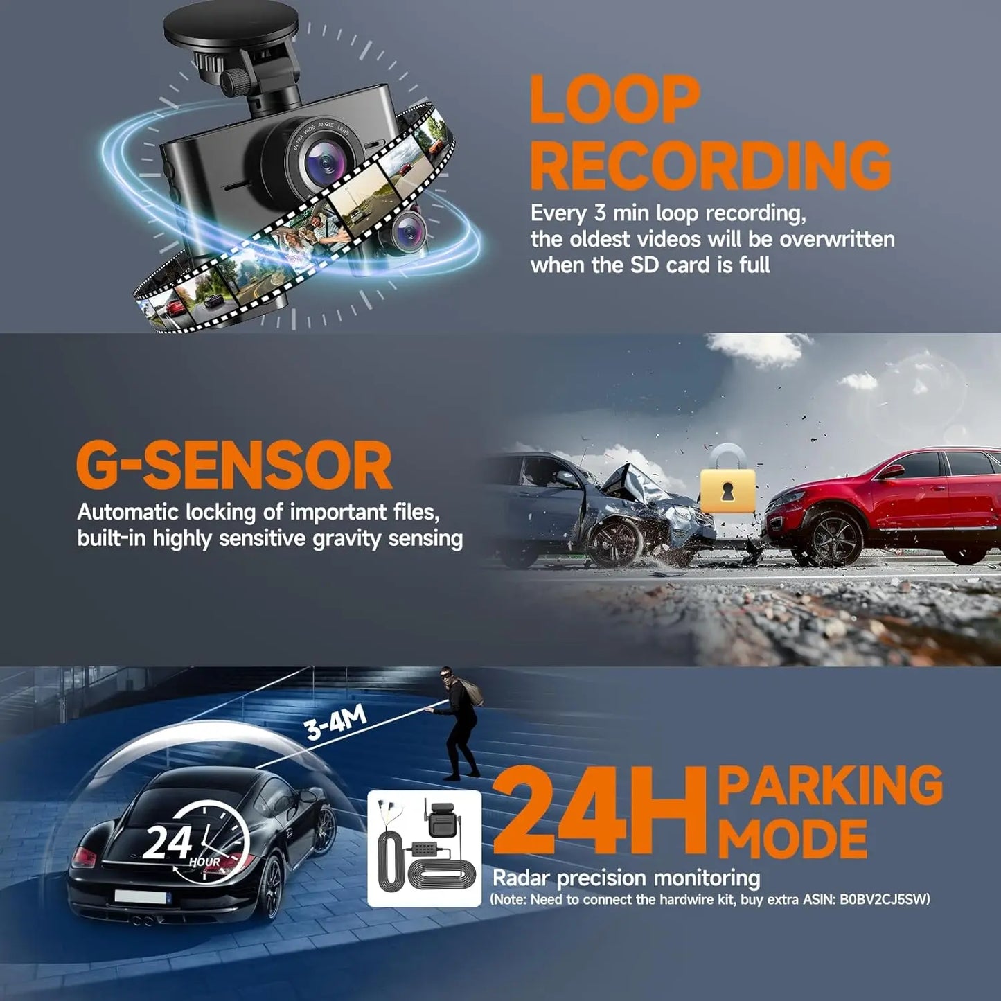 Kankeirr 360 Dash Cam Front Rear 4 Channel With WiFi