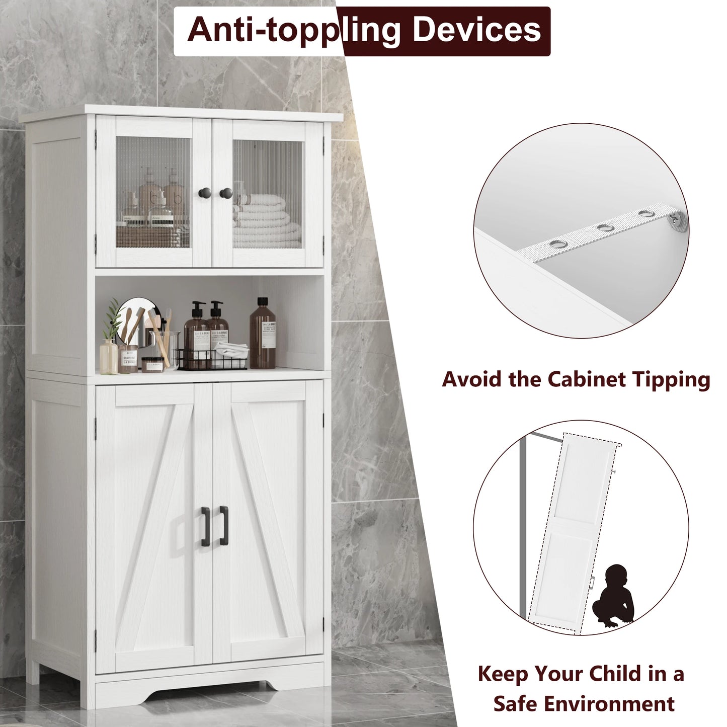 HobbyLane Free Standing Kitchen Pantry Cupboard with Four Doors