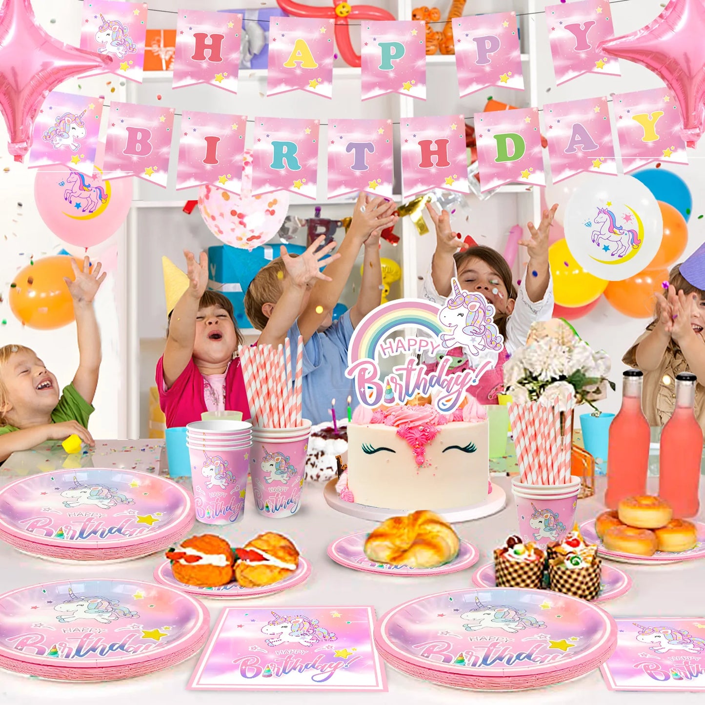 Fruitful Party Unicorn Birthday Party Supplies 116Pcs Set