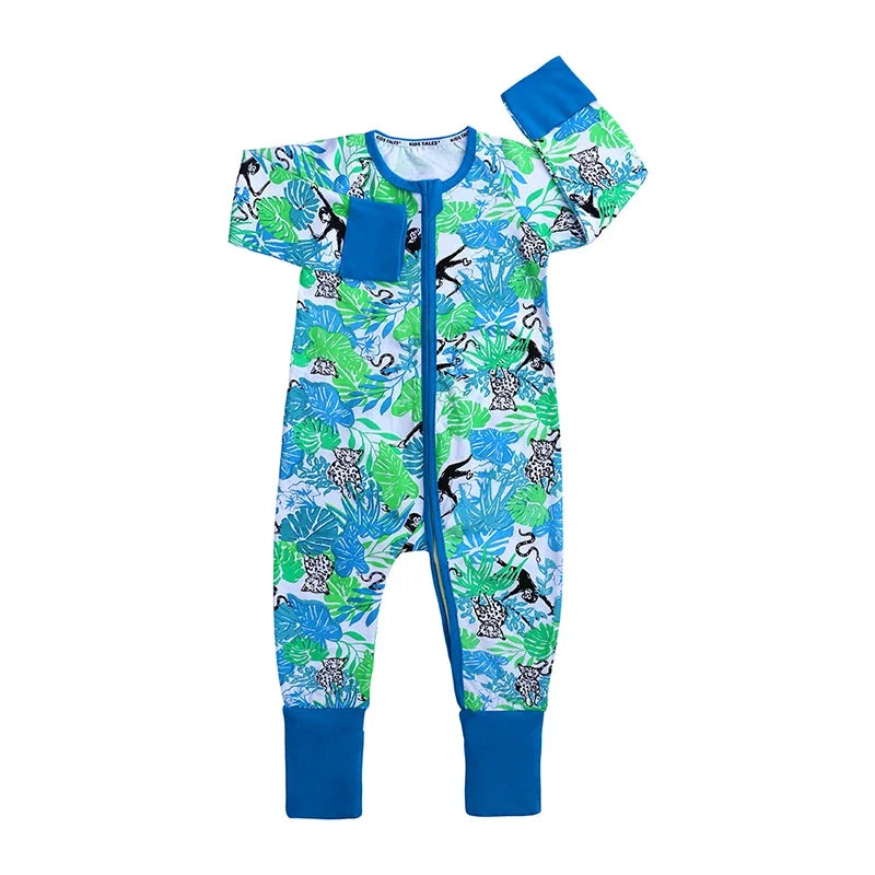 New Double Zipper Infant Baby Girl Boy Clothes Geometry Long Sleeve Cotton Baby Romper Clothing For Newborn Jumpsuit 0-24 Months