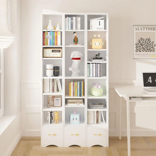 8 Tier Tall Bookshelf With Fabric Drawer For Living Room