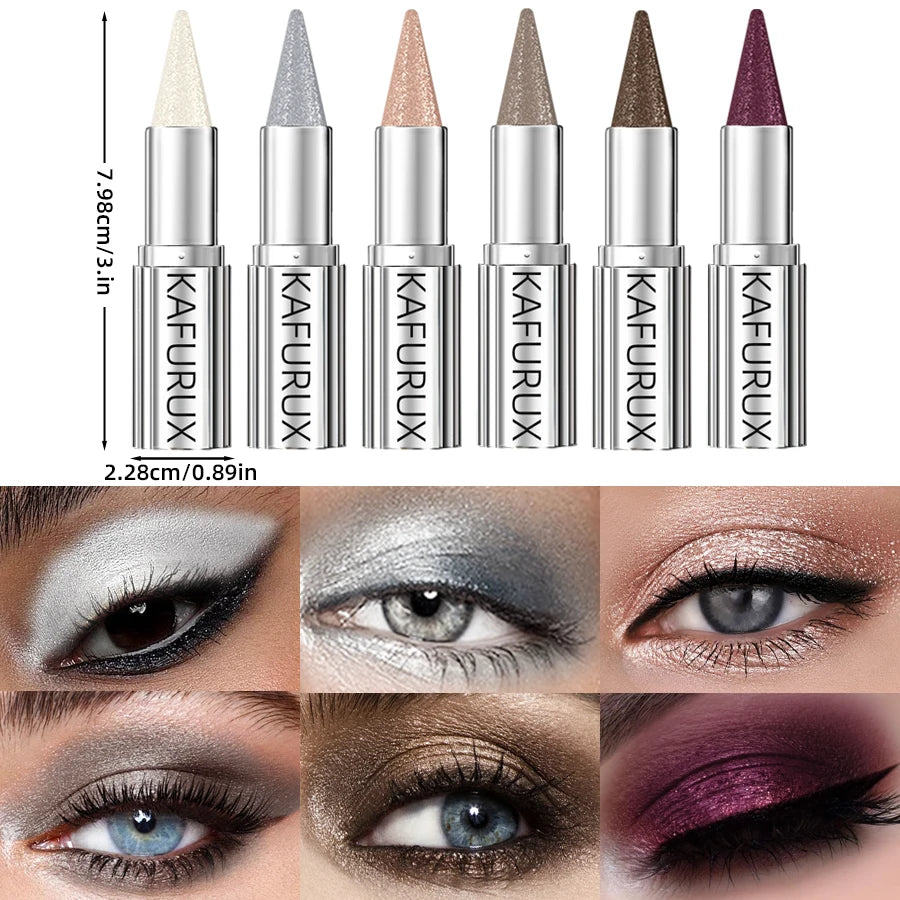 6pcs Metallic Brown Waterproof Eye shadow Pen Glitter Shiny Eye Shadow Stick Set Makeup for Women Gifts Pear Eye Cosmetics Smoky Black