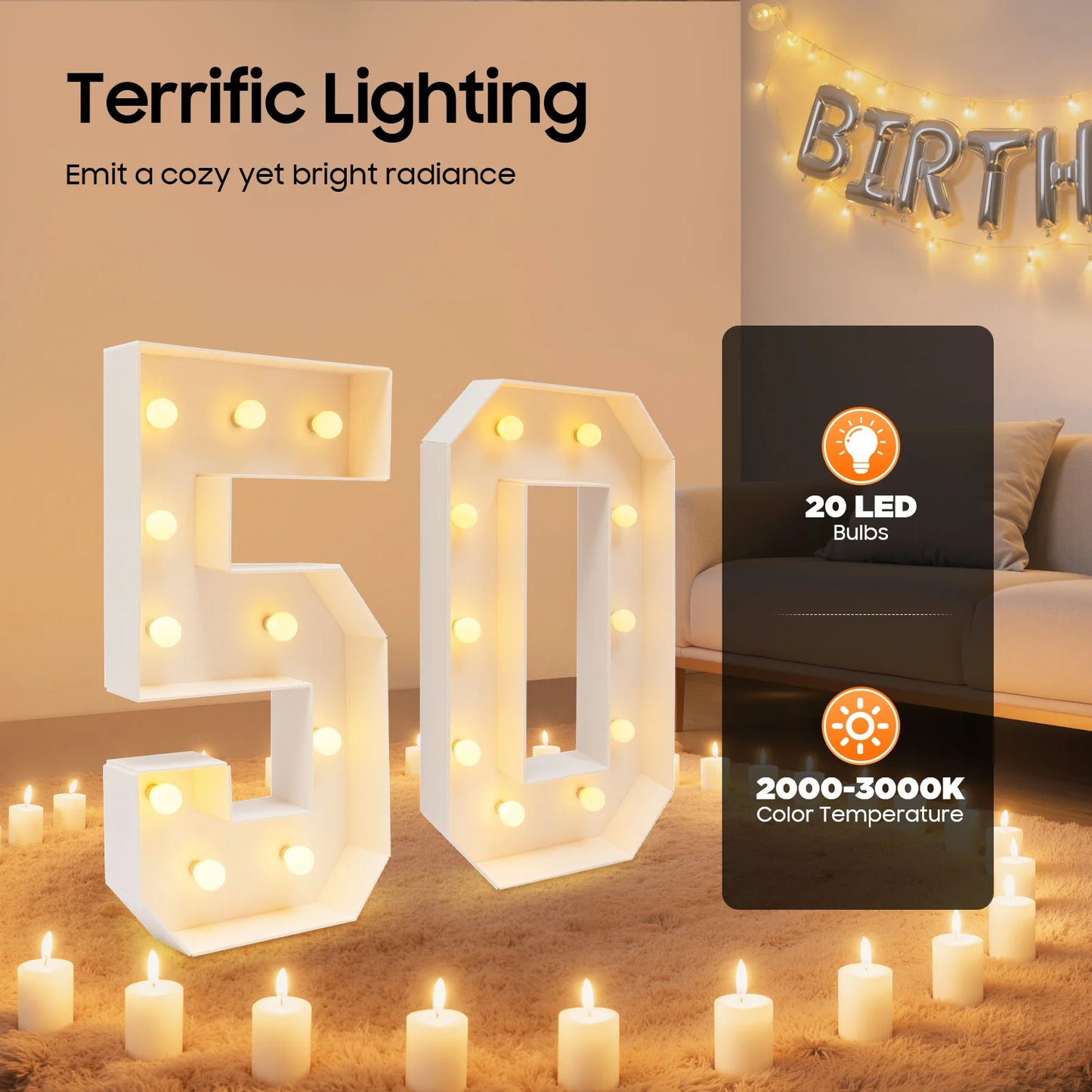 Glowing Digit Number Sets For Birthday Celebration Decor