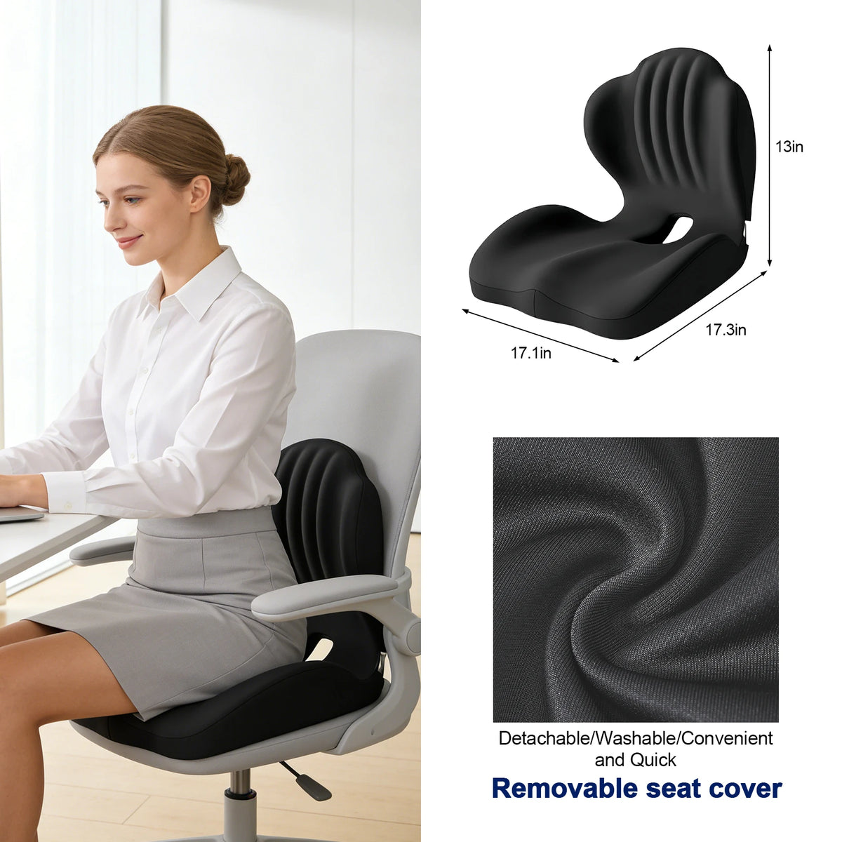 Car Seat Cushion and Microfiber Towel Set & Breathable Hollow Design - Medium-Soft Compressible Chair Cushion for Posture Support, Buttock Cushion for Home Office, Desk, or Car Seat, Seat Cushion for Chair, Posture Improvemen