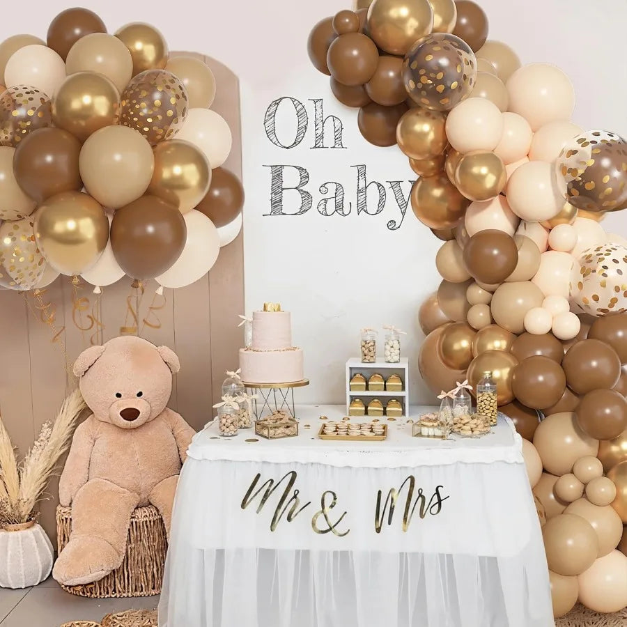 72 Pack Brown Balloons Set Latex 12 Inch Boho Nude Sand White Metallic Gold Confetti For Neutral Bear Party