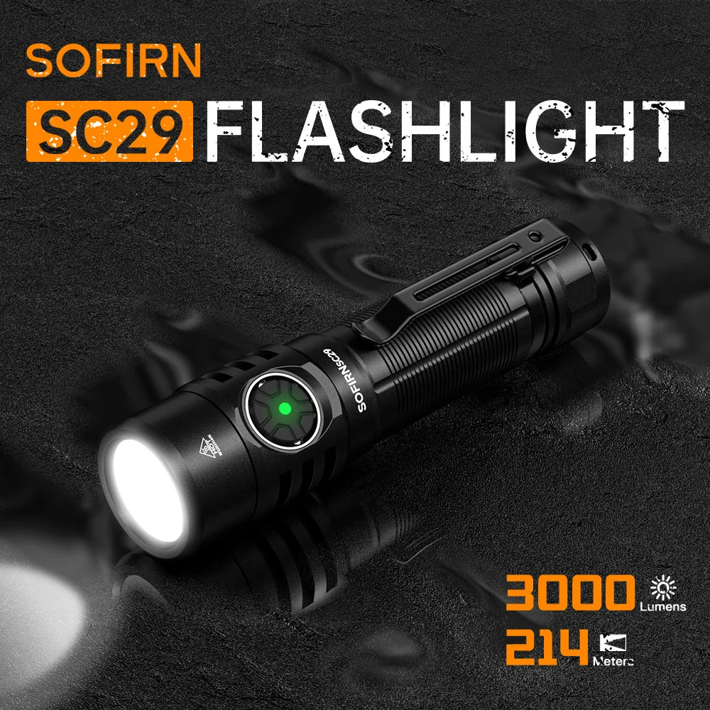 Sofirn SC29 3000Lm Type-C Rechargeable Flashlight XHP50B LED 21700 Torch IPX8