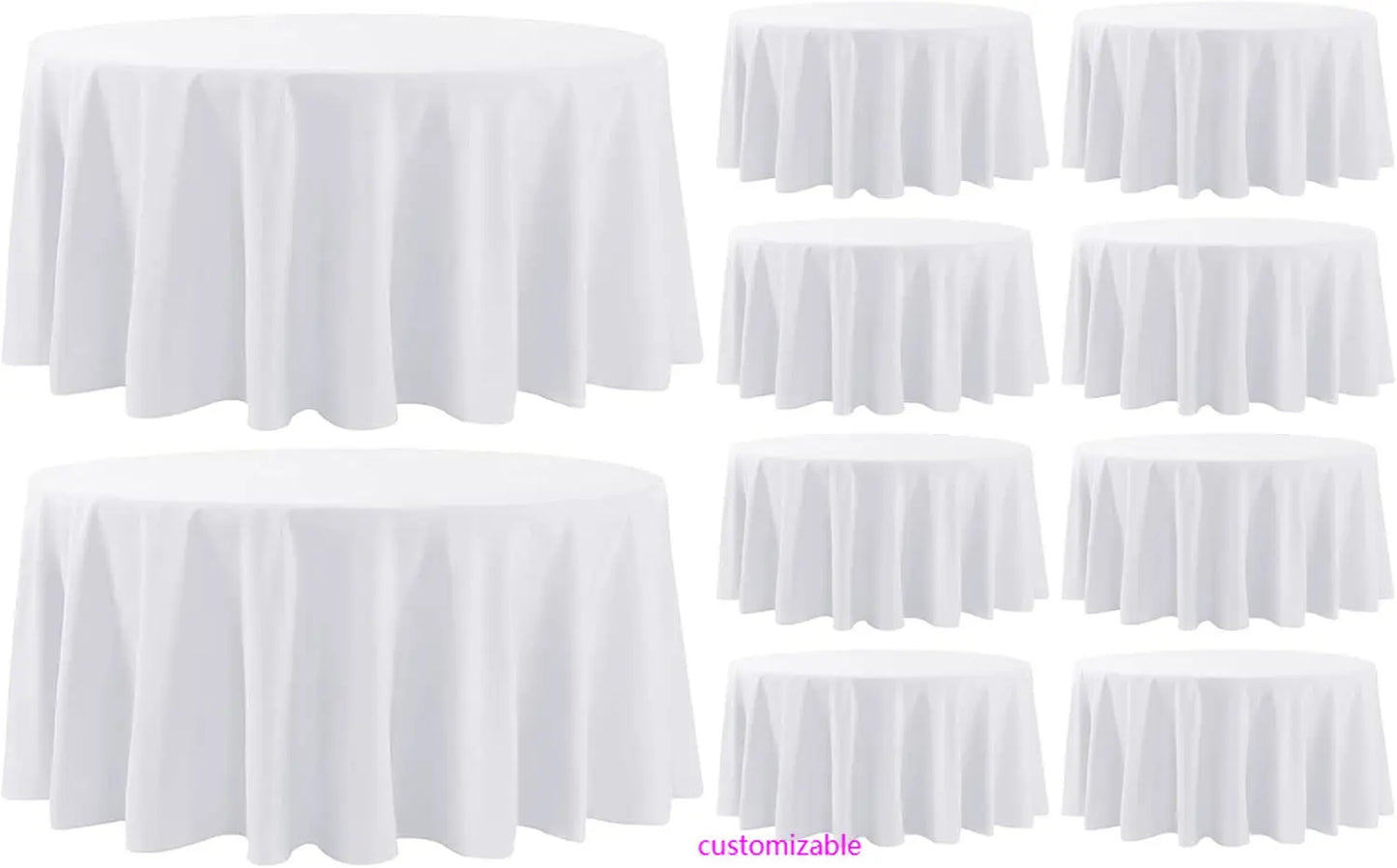 Round Tablecloth Set 10 Pack 132 Inch White Linen Polyester Washable Dining Table Covers For Weddings