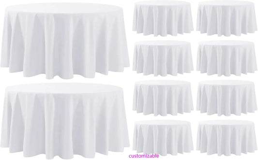 Round Tablecloth Set 10 Pack 132 Inch White Linen Polyester Washable Dining Table Covers For Weddings