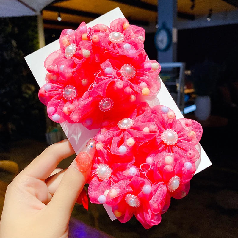 Fluffy Flower Hair Rings For Kids Elastic Hair Bands Gift