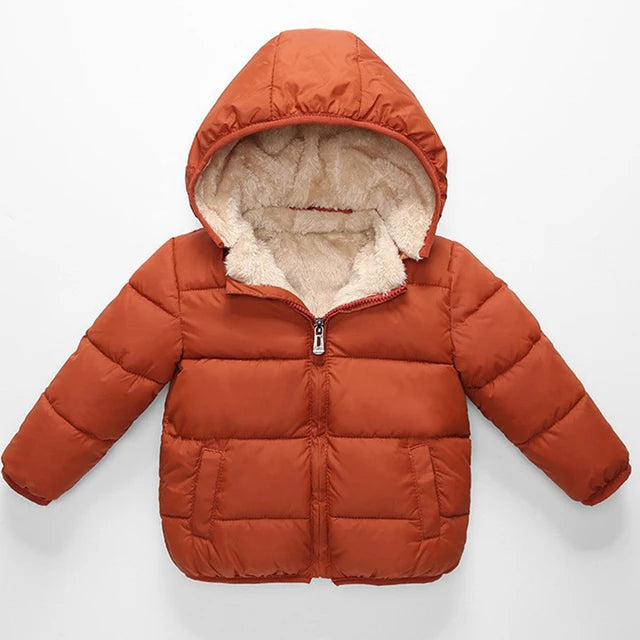 Unisex Winter Hooded Cashmere Jacket for Kids Outerwear