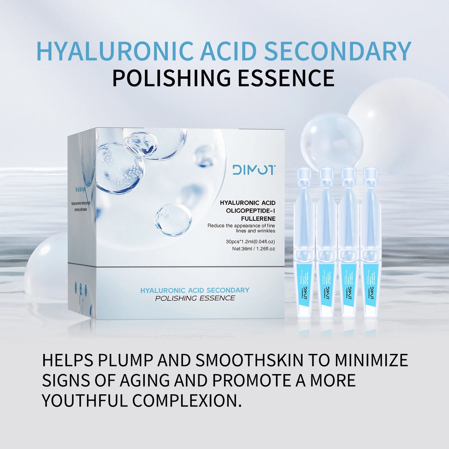 30pcs Hyaluronic Acid Face Serum Solution Nourish Repair Fine Lines Facial Hydration Anti-wrinkles Aging Face Care Essence 2 Set