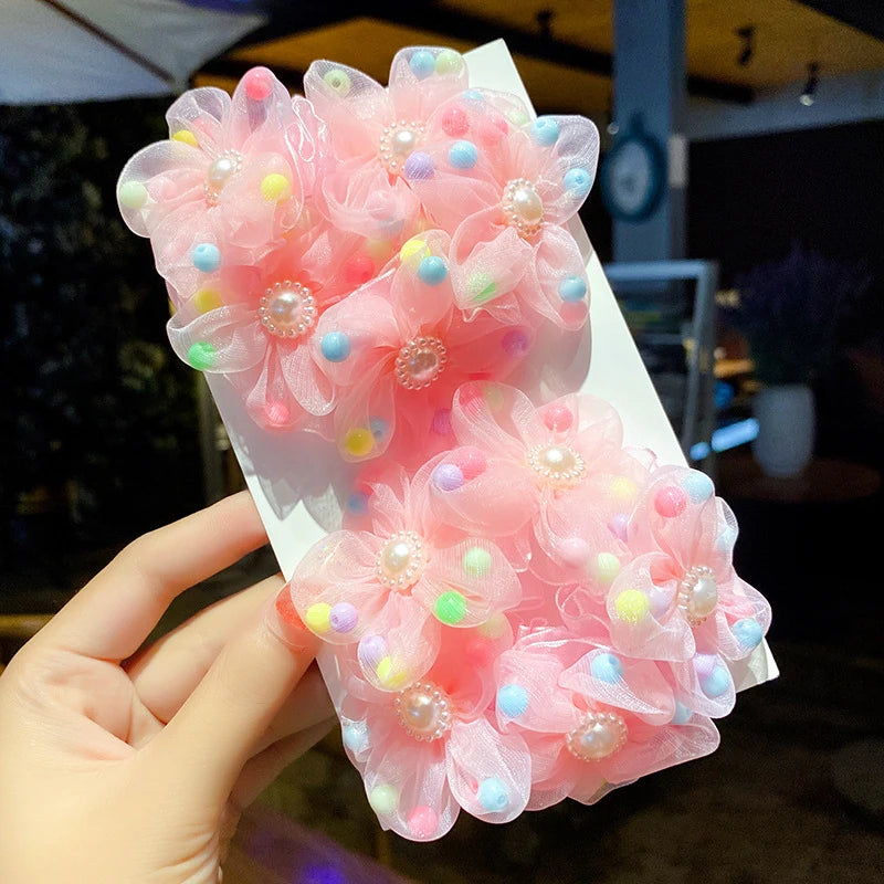 Fluffy Flower Hair Rings For Kids Elastic Hair Bands Gift