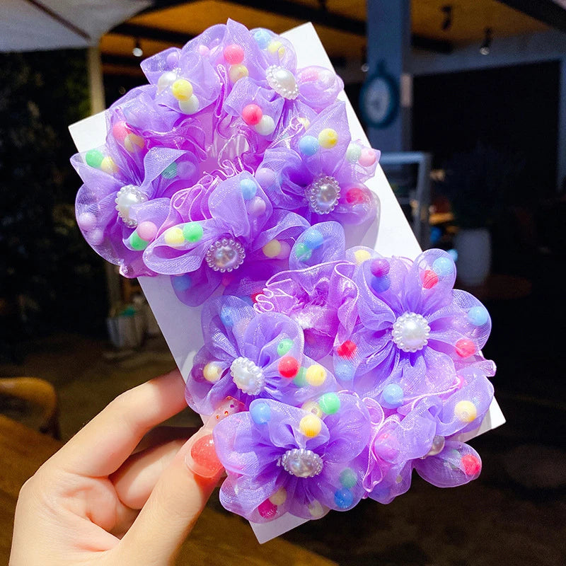 Fluffy Flower Hair Rings For Kids Elastic Hair Bands Gift