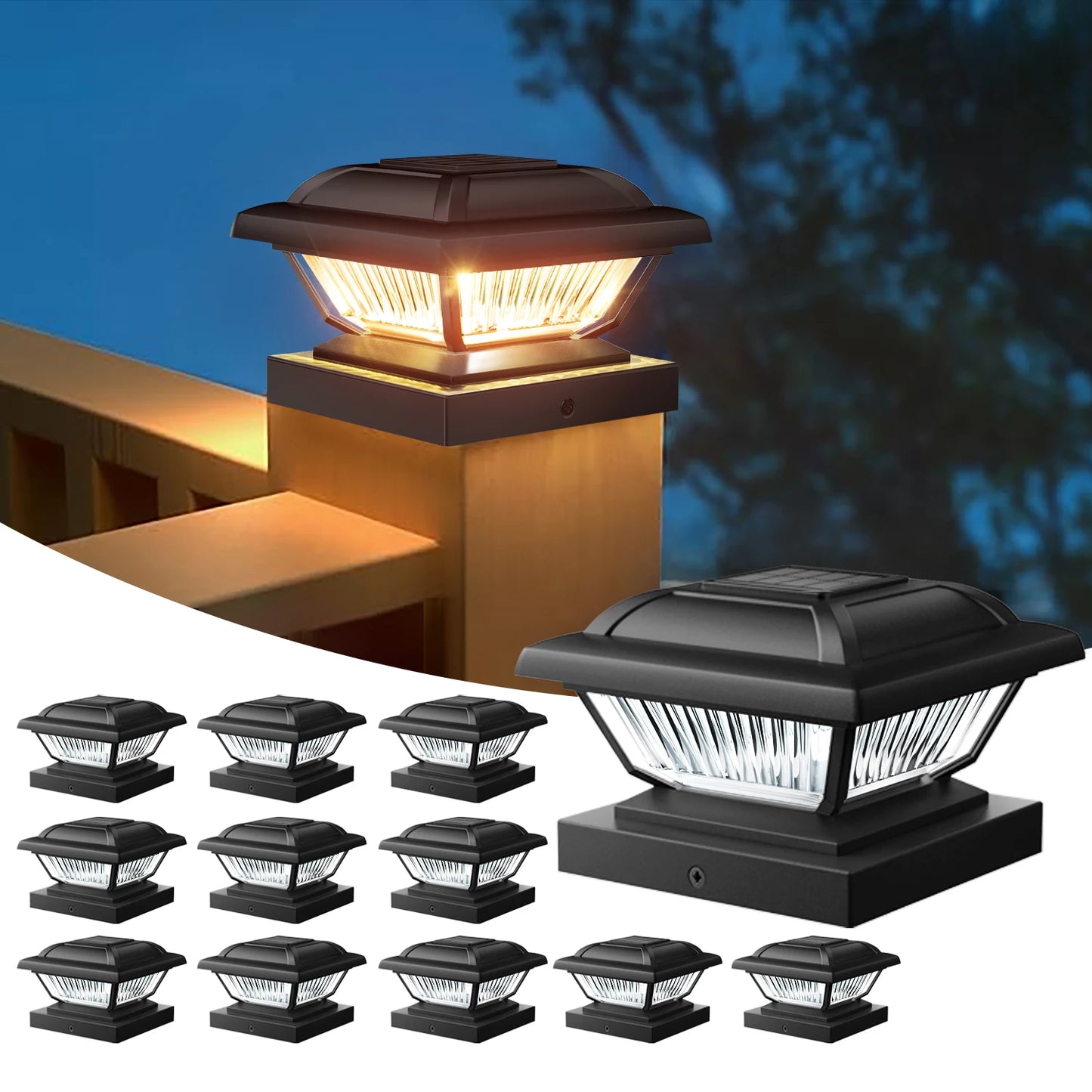 6 Or 12 Pack Solar Post Cap Lights For 3.5x3.5 To 5.5x5.5 Posts White Or Black LED Solar Garden Fence Deck Yard Lighting