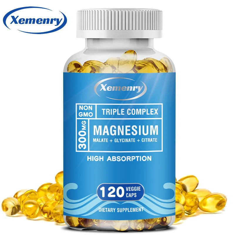 Triple Magnesium Complex - Promotes Muscle Function, Nerve and Energy Production, and Supports Brain Health - 120 Capsules