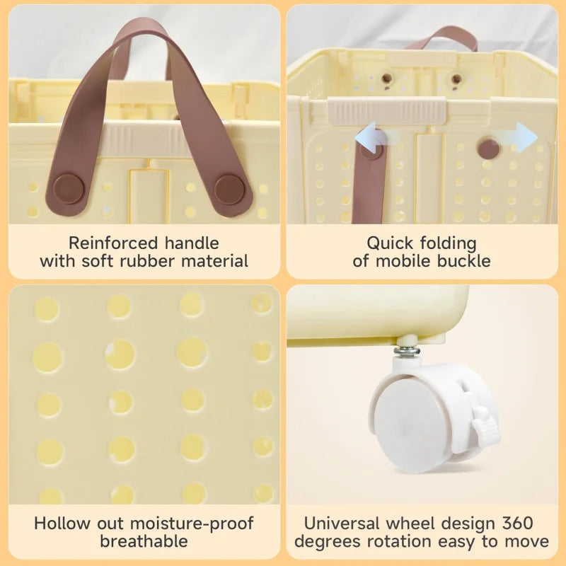 Foldable Laundry Basket With Wheels Collapsible Storage Bin