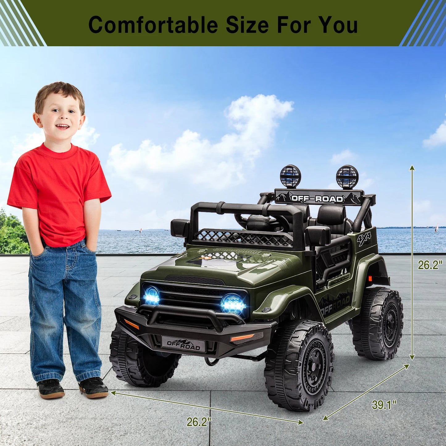 HiMISSE 12V Kids Ride On Truck With Remote Led Lights